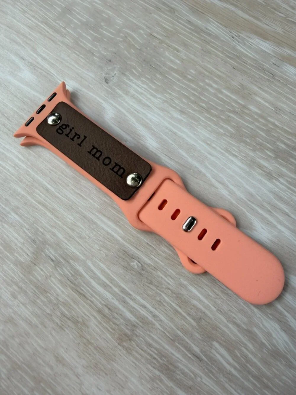 Girl Mom Engraved Silicone Band For Apple Watch 38mm 40mm 41mm 42mm Coral Pink